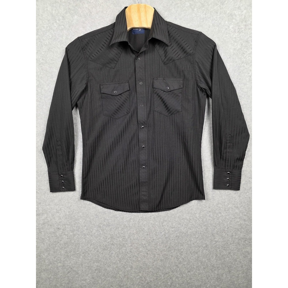 Wrangler Shirt Mens Medium Black Western Stripe Long‎ Sleeve Button Front